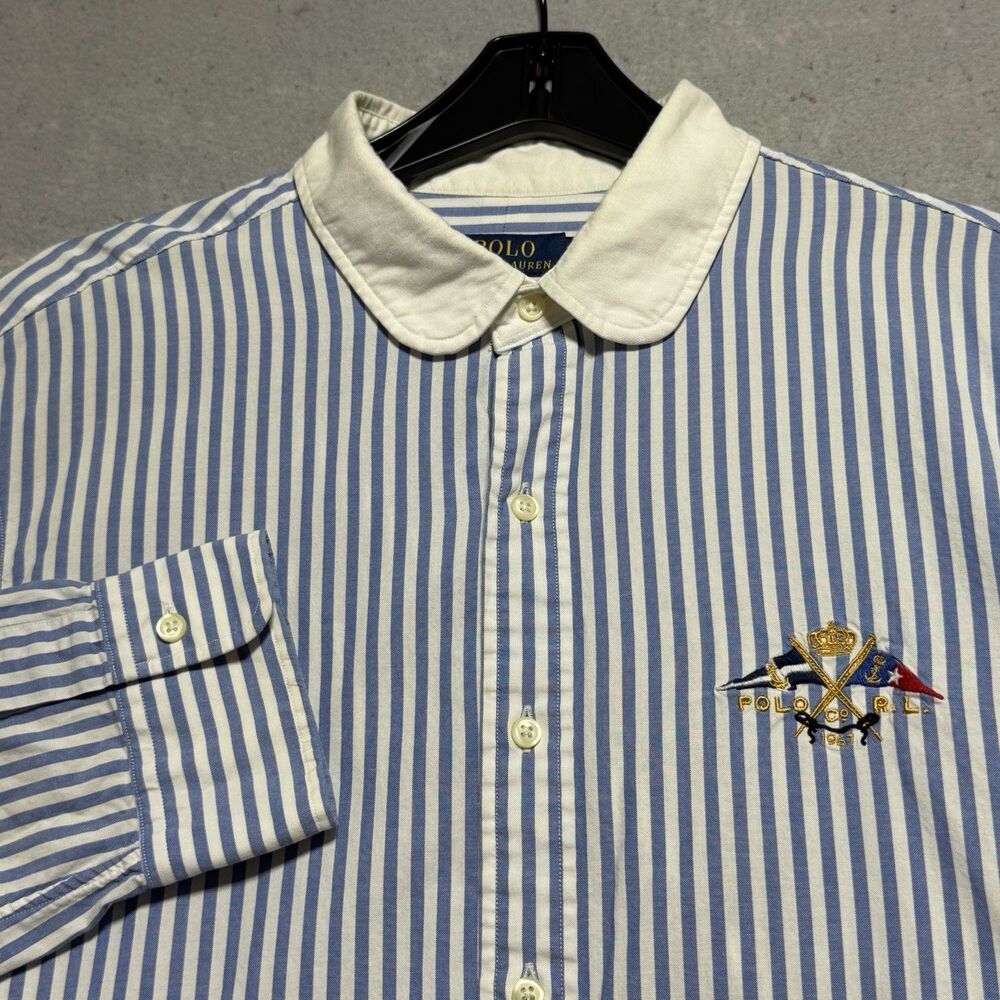 Polo Ralph Lauren Shirt Mens Size XL Blue White Striped Cotton Shirt Button Up